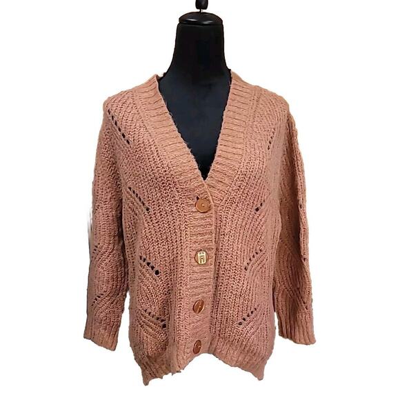 Bartolini Italy Women's Rose Alpaca Blend Cardigan Sweater Swiftie Size Medium - Picture 1 of 6
